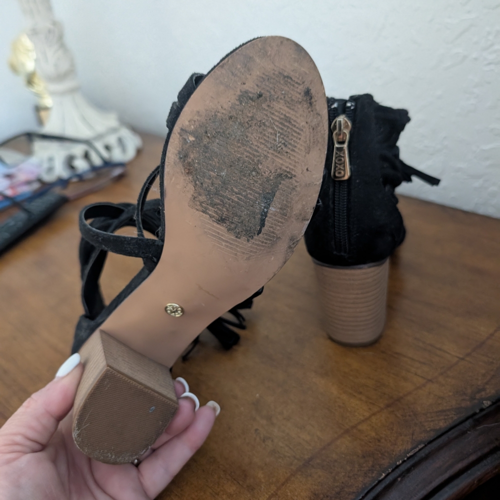 XOXO Women's Black Suede Heeled Sandals - Picture 4 of 4